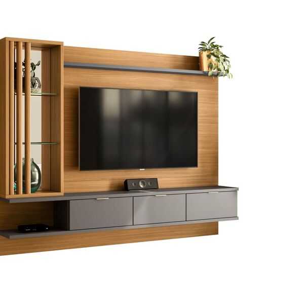 Painel Leblon Para Tv Até 60” Com Espelho Tauari / Cinza