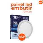 Painel Led 12w Redondo Branco Frio Embutir Fortled