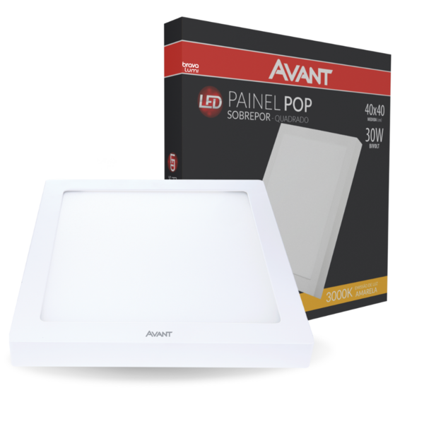 Painel Led Avant Quadrado Sobrepor 30w 40x40 Bivolt 3000k Ama