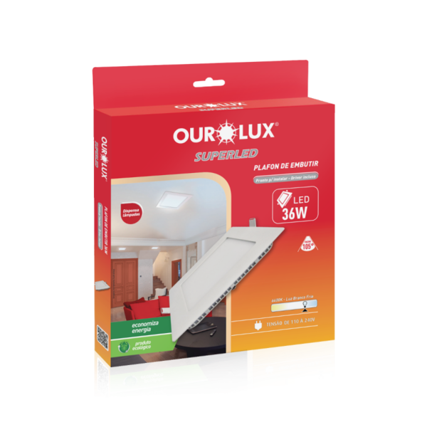 Painel Led Embutir Quadrado 36w 6400k - Ourolux