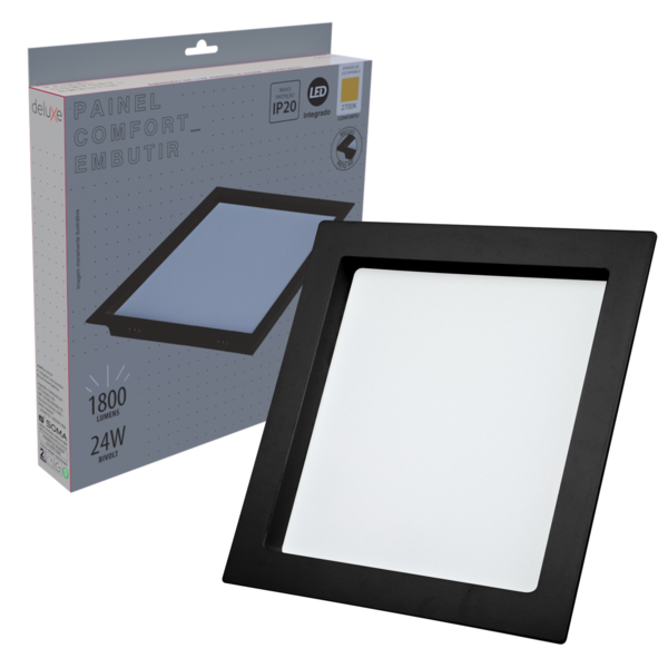 Painel Led Embutir Recuado Preto 24w Branco Quente 2700k
