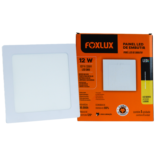 Painel Led Foxlux Quadrado Embutir 18w 3000k Branco