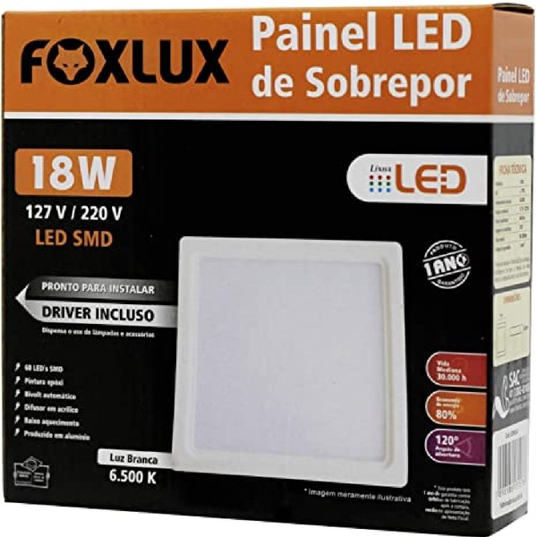 Painel Led Foxlux Quadrado Sobrepor 18w 6500k Bivolt Branco