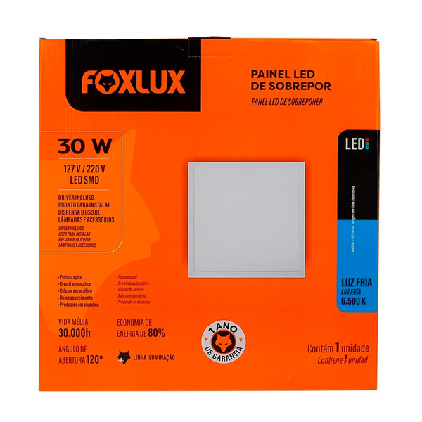 Painel Led Foxlux Quadrado Sobrepor 30w 6500k Bivolt Branco