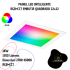 Painel Led Inteligente  Rgb+cct Embutir Quadrado 22x22 Ekaza