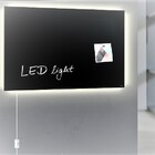 Painel Lousa De Vidro Temperado Preta 120x70cm Com Led