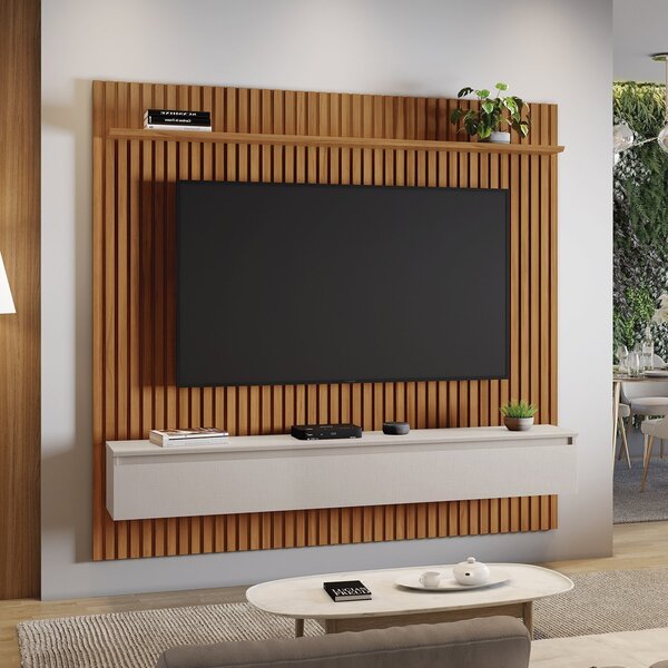 Painel Nt 1350 Ripado E Com Nicho E Porta Basculante Freijó T