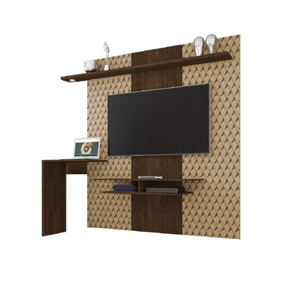Painel Office Vision Cacau/caramelo 3d C/ Led + Mesa P/ Compu