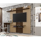 Painel Office Vision Cacau/caramelo 3d C/ Led + Mesa P/ Compu