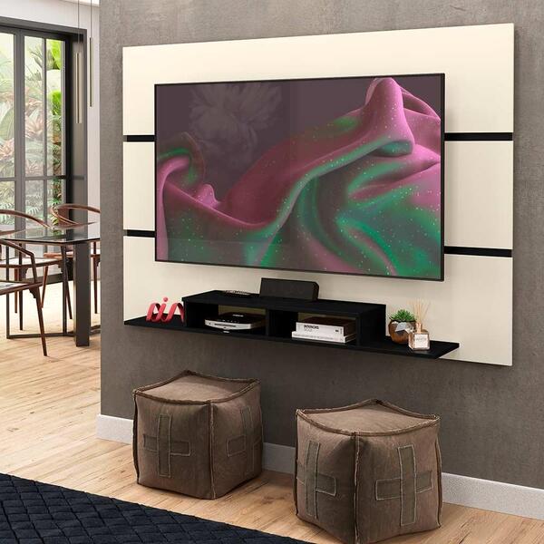 Painel Para Sala Tv 65 Polegadas Off White Preto 1800 E J