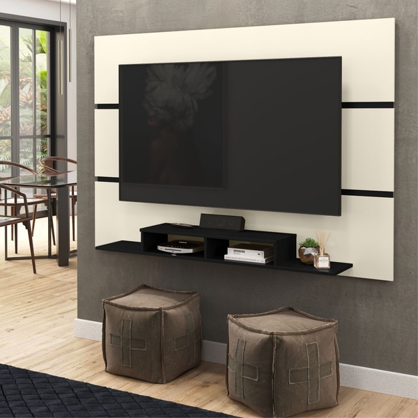 Painel Para Tv 1.8 Castle  Off White Preto