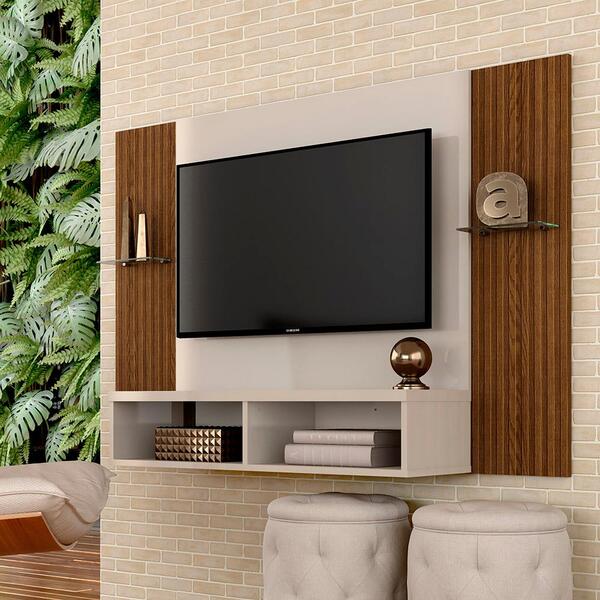 Painel Para Tv 39" Alasca Com Nichos Off/fr Ripado - Móveis A