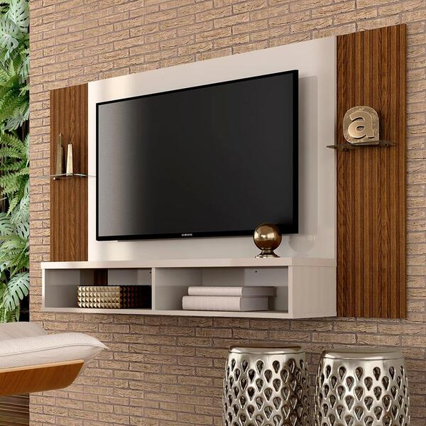 Painel Para Tv 43" Alasca Com Nicho Off/fr Ripado - Móveis Ar