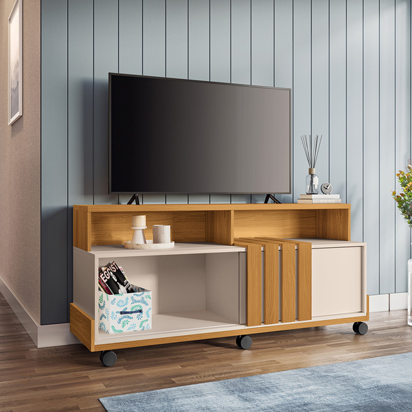 Painel Para Tv 50" Bancada Com Rodízio Karen Cinamomo/off Whi