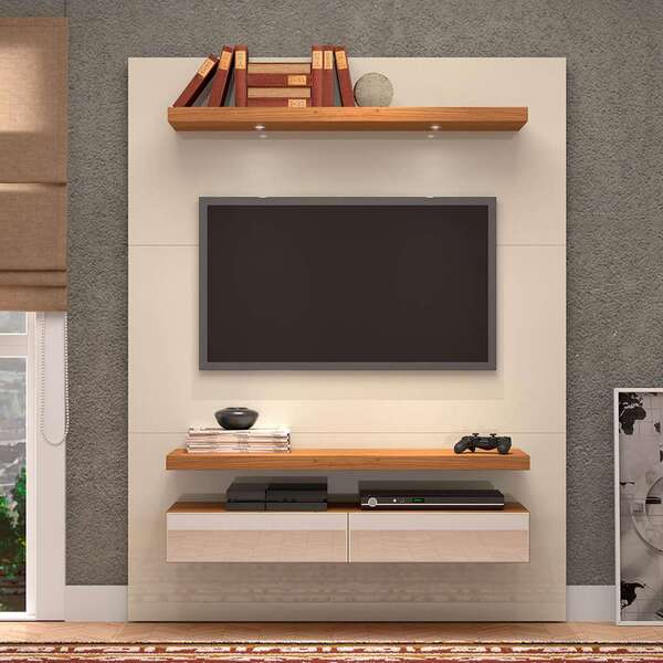 Painel Para Tv 55 Polegadas Pegli Off White E Freijó