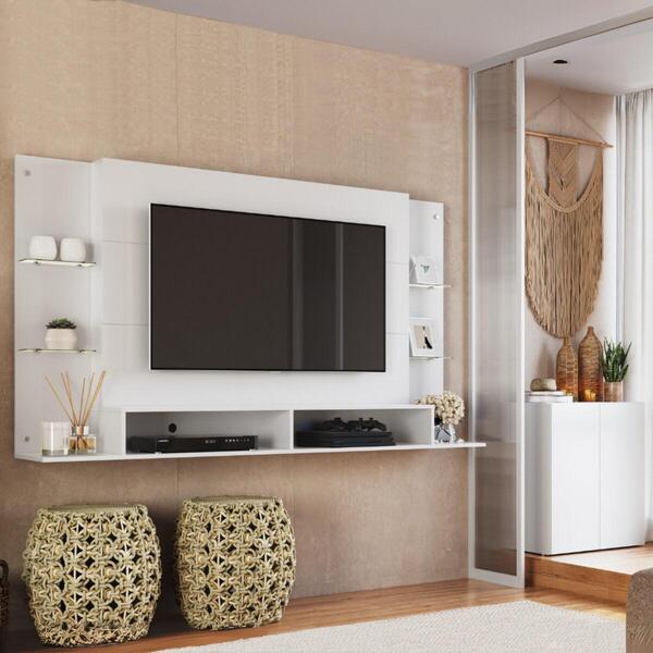 Painel Para Tv 60 Polegadas Com Prateleiras Vidro E Aparador