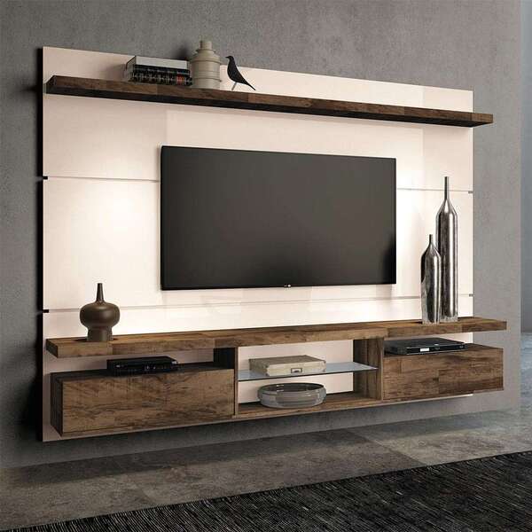 Painel Para Tv 60 Polegadas Livin Off White E Deck 220 Cm