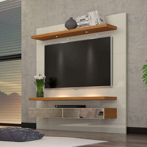 Painel Para Tv 60 Polegadas Pegli Off White E Freijó