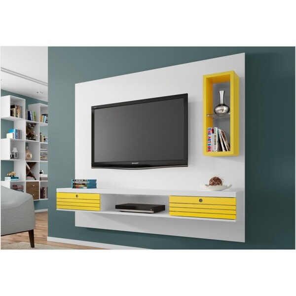 Painel Para Tv 65 Polegadas Suspenso Com Bancada 180cm Diamante Branco ...