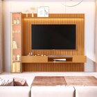 Painel Para Tv 84 Polegadas Ripado Com Led E Cristaleira Refl