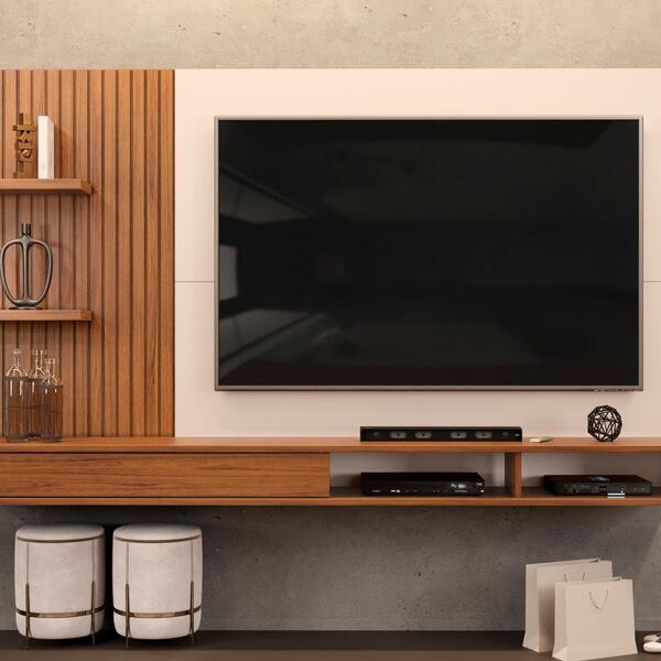Painel Para Tv Artemis Com Frisos Freijó Off White