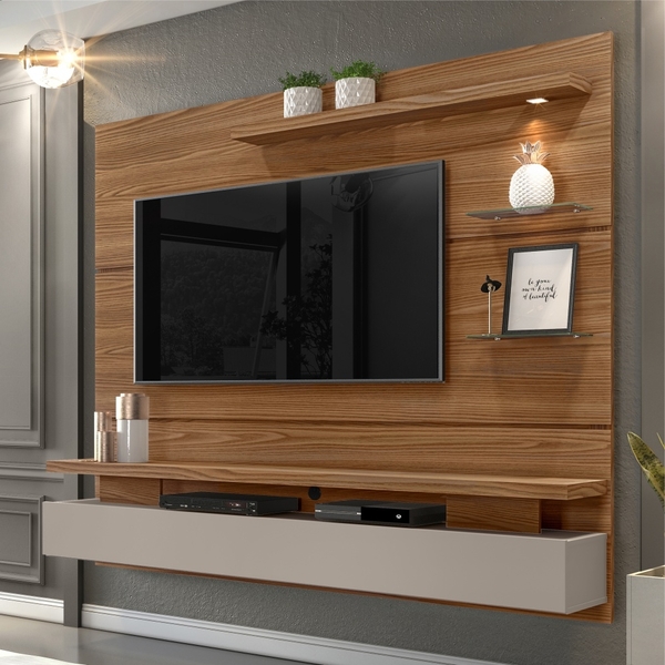 Painel Para Tv Arturo Com Luminária De Led Carvalho Amarula