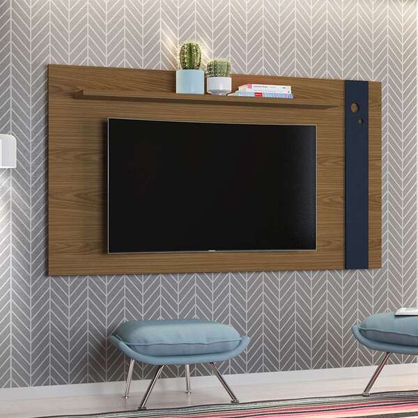 Painel Para Tv Até 48 Polegadas Eyre Freijó E Azul Marinho