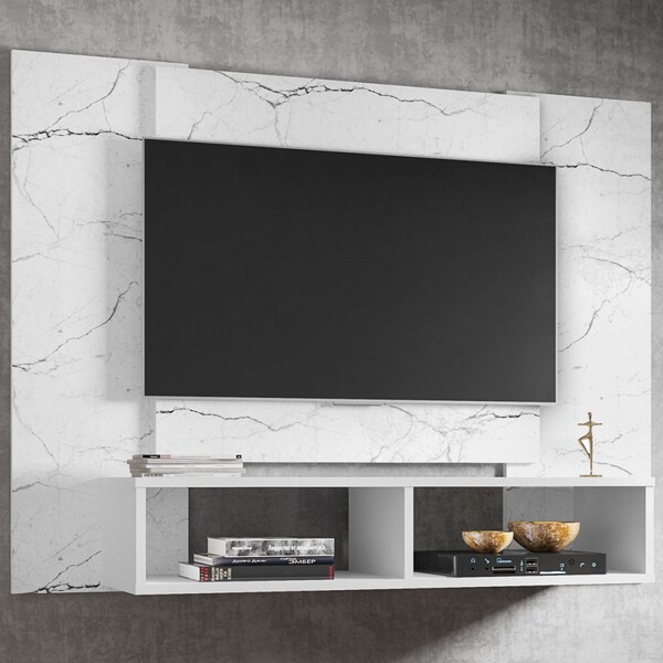 Painel Para Tv Até 48 Polegadas Navi 2 Nichos Carrara/branco