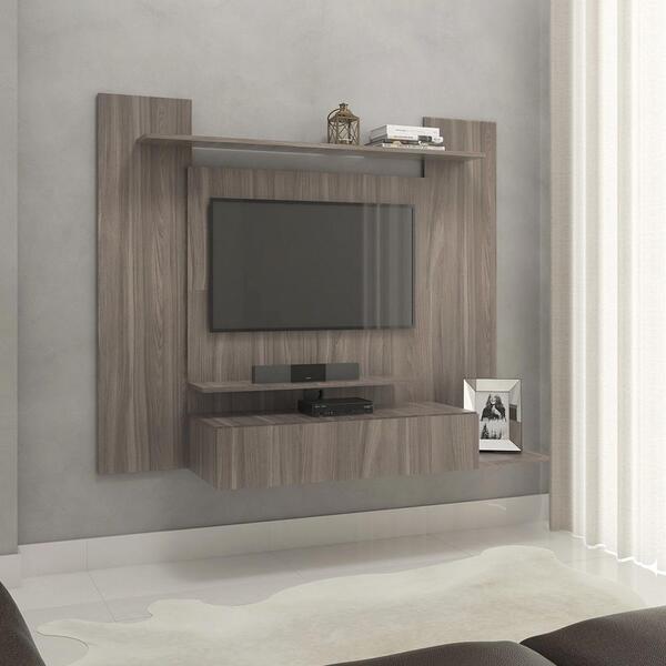 Painel Para Tv Até 50" 1 Gaveta 4 Prateleiras Cinza Carvalho