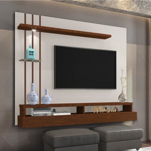 Painel Para Tv Até 50 Polegadas Eros Off White/canela