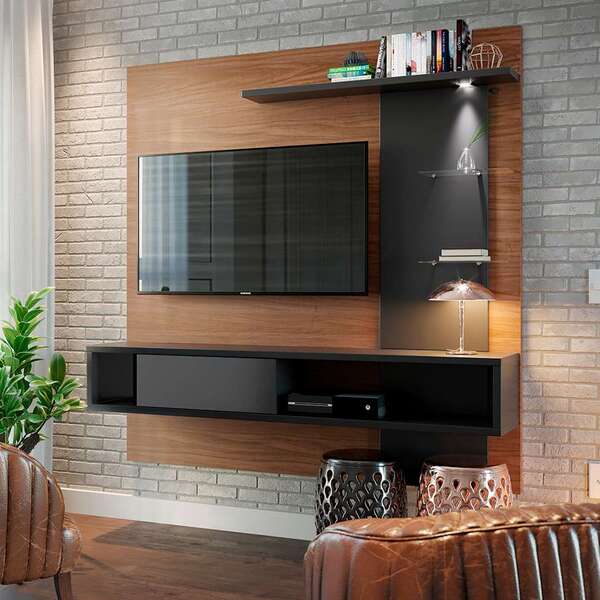 Painel Para Tv Até 55 Polegadas Atlantico Noce E Preto