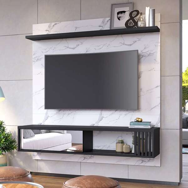 Painel Para Tv Até 55 Polegadas Ilhéus Calacatta E Preto