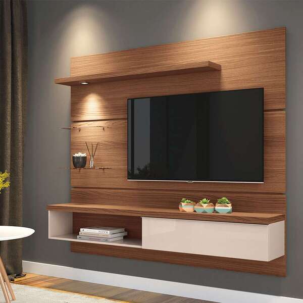 Painel Para Tv Até 55 Polegadas Ores Marrom Nature E Off White