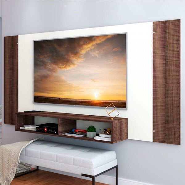 Painel Para Tv Até 55 Polegadas Orlando 2 Nichos Castanho/off