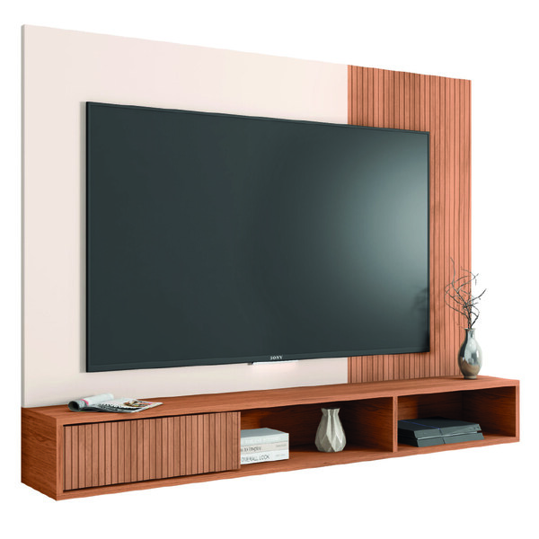 Painel Para Tv Até 55 Polegadas Ripado Impressão 3d Com Nicho