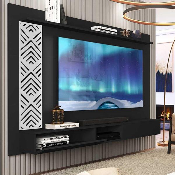 Painel Para Tv Até 60 Polegadas Com Nichos Preto E Branco Rom