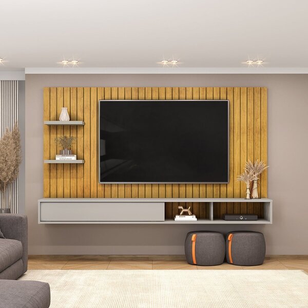 Painel Para Tv Até 60 Polegadas Frisado Decorativo Com Nicho