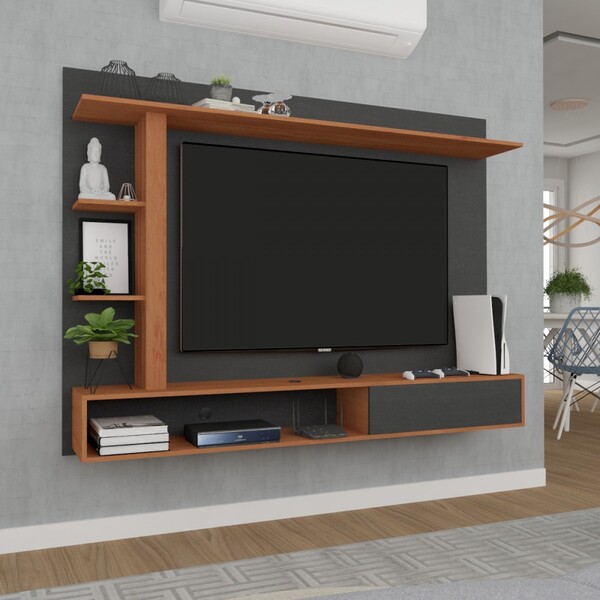 Painel Para Tv Até 60 Polegadas Itapema 1 Porta Grafite/nogal