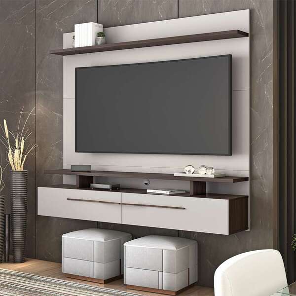 Painel Para Tv Até 60 Polegadas Meraki Off White E Marrom