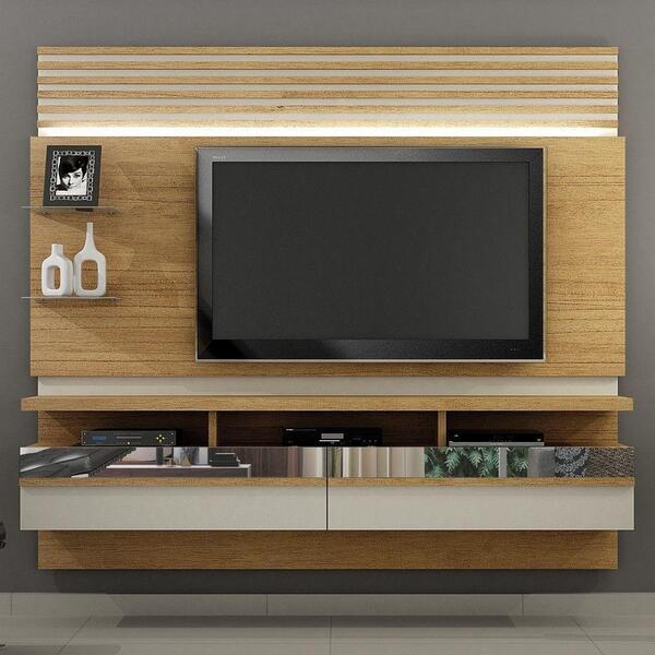 Painel Para Tv Até 65" 2 Portas E 3 Nichos Com Off White
