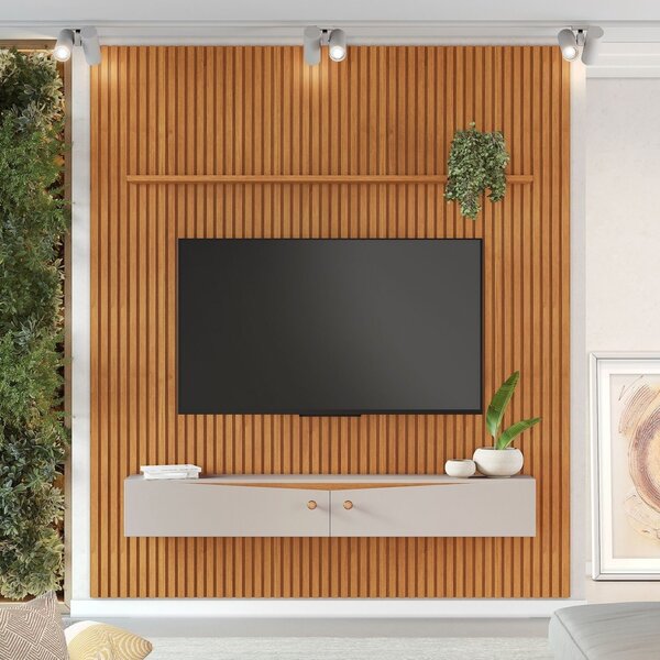 Painel Para Tv Até 65 Polegadas Com Ripado Em Mdf 240 X 207m