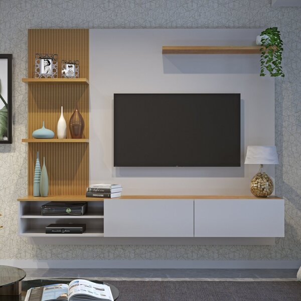 Painel Para Tv Até 65 Polegadas Frisado Montana Off White/cin