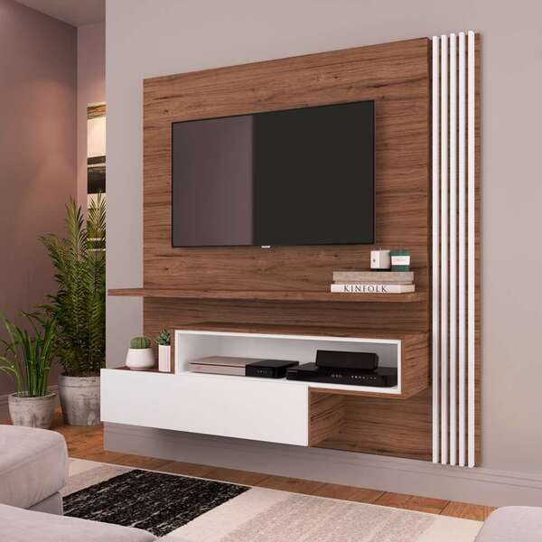 Painel Para Tv Até 65 Polegadas Gianna Marrom E Branco