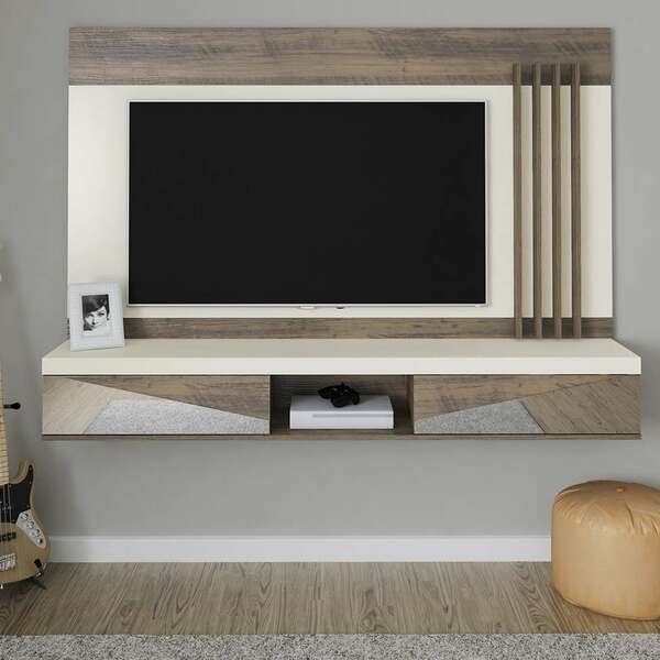 Painel Para Tv Até 65 Polegadas Mônaco Off White E Marrom 180
