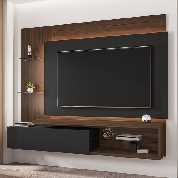 Painel Para Tv Até 65 Polegadas Prateleiras De Vidro E Fita L