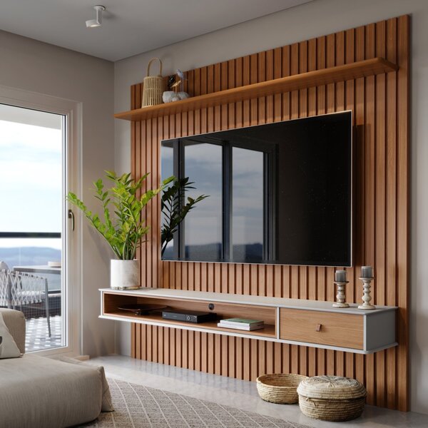 Painel Para Tv Até 75 Polegadas 220cmx230,5cm Ripado Com Prat