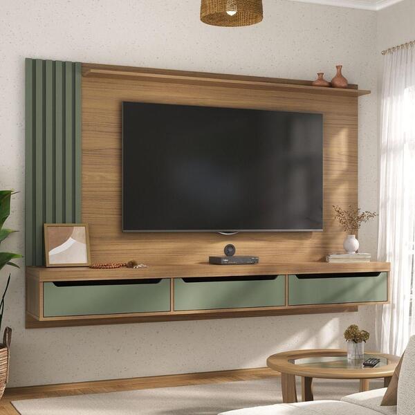 Painel Para Tv Até 75 Polegadas 3 Gavetas 1 Prateleira Com Ri