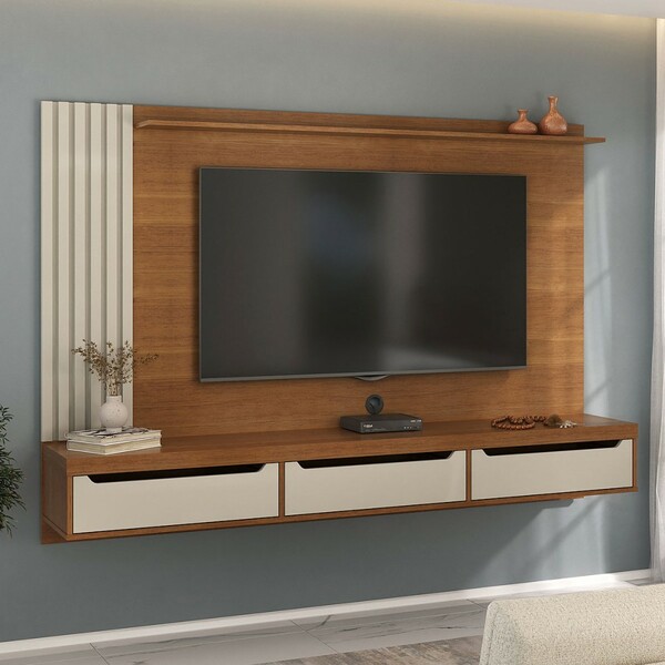 Painel Para Tv Até 75 Polegadas Luxo 3 Gavetas Cinamomo/off W
