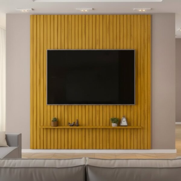 Painel Para Tv Até 75 Polegadas Ripado 223x240cm Trento Cedro