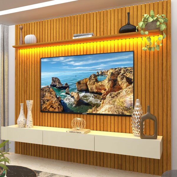 Painel Para Tv Até 90 Polegadas 229x250cm Ripado Com Led 3 Ga